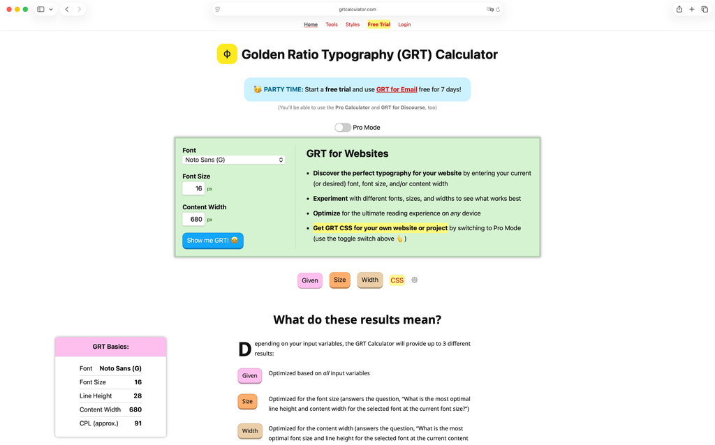 Golden Ratio Typography(GRT) Calculator